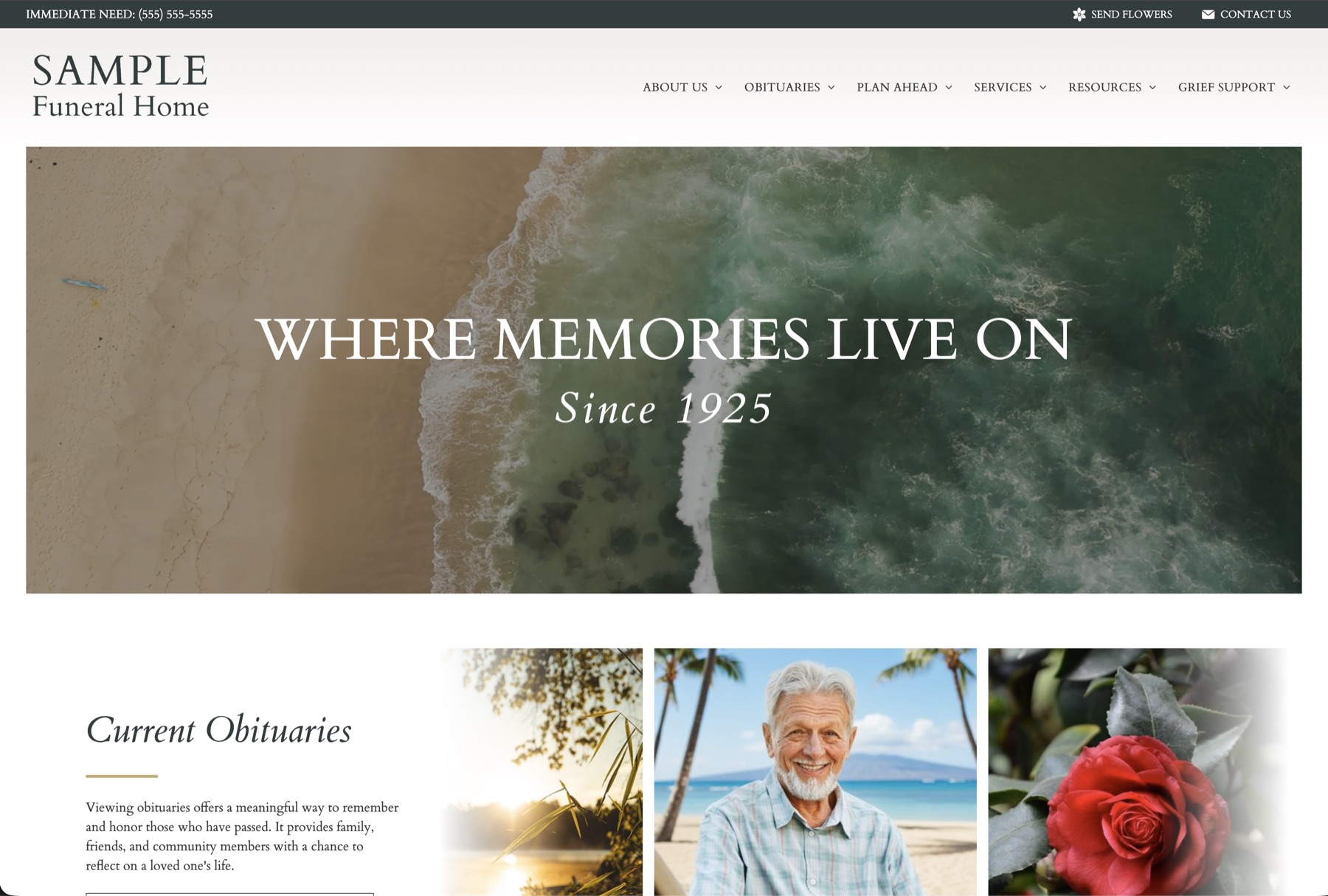 Sample funeral home website built on Tukios